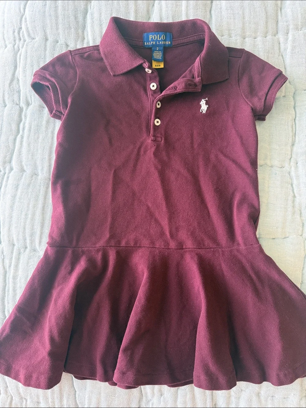 Ralph Lauren Girls Polo Skater Dress Burgundy with White Pony